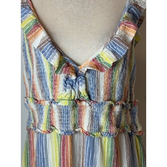 Saylor Dress Women XL Multicolor Striped V Neck Smocked Ruffle Trim Alma Mini - Picture 10 of 12